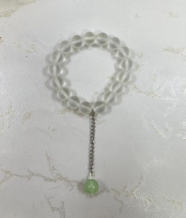 Frosted Elegance Bracelet with Green Drop Charm - Image 3
