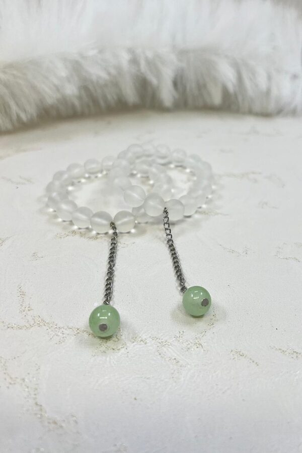 Frosted Elegance Bracelet with Green Drop Charm