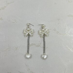 Pearl Bow & Heart Drop Earrings | M.zylo