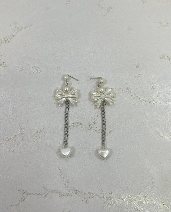 Pearl Bow & Heart Drop Earrings | M.zylo