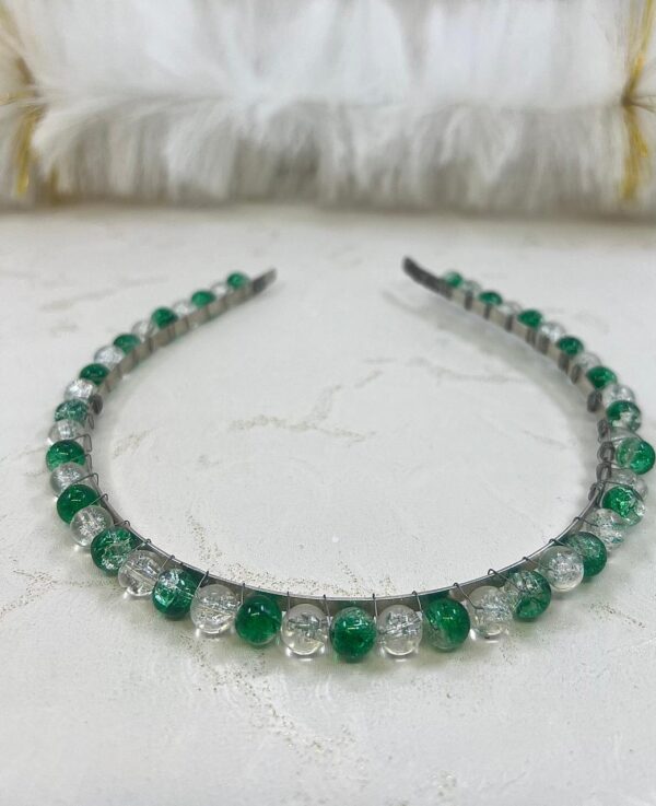 Green & White Beaded Headband | Azadi Special