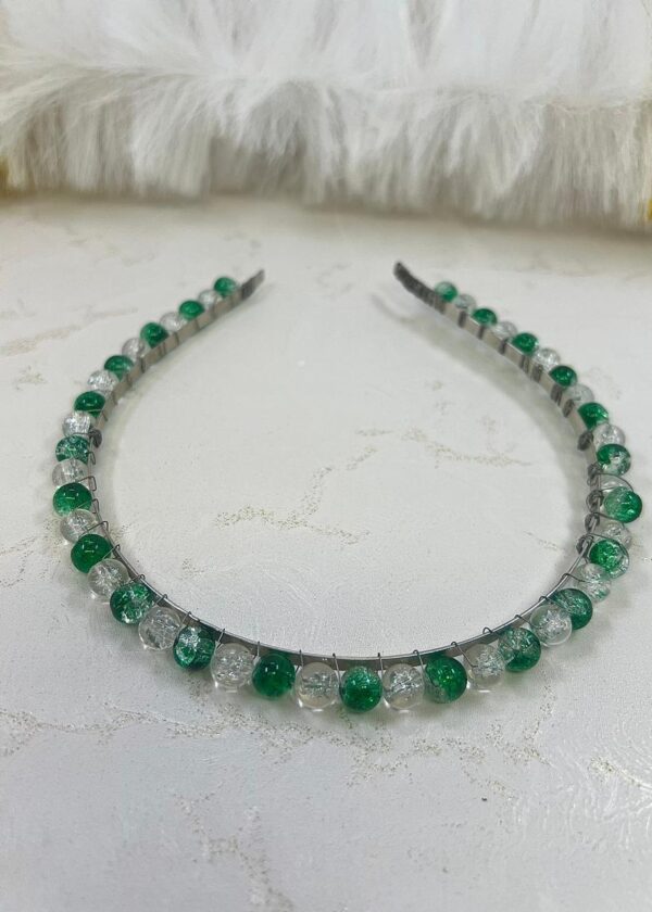 Green & White Beaded Headband | Azadi Special - Image 2