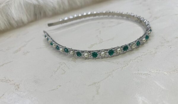 Emerald & Pearl Crystal Headband - - Image 2