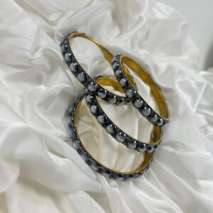 Golden Grace Bangles with Metallic Grey Stones | M.zylo