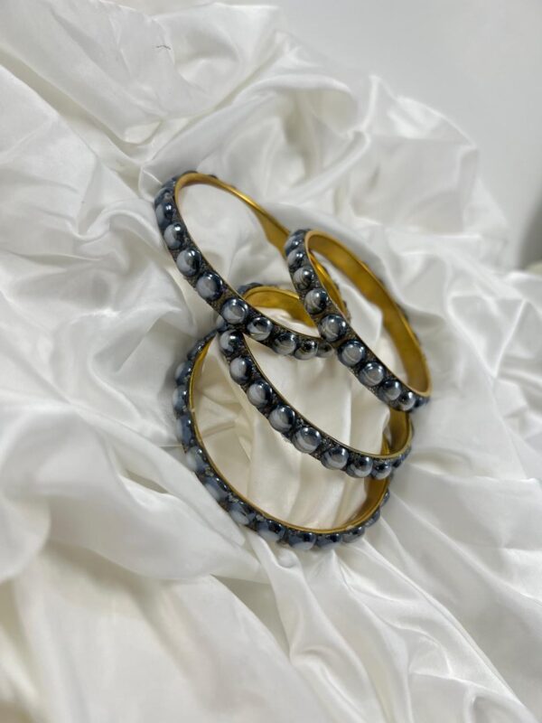 Golden Grace Bangles with Metallic Grey Stones | M.zylo