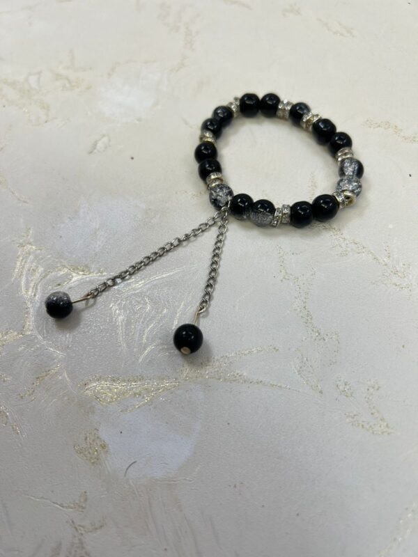 Black Beaded Bracelet with Dangle Charm - M.Zylo ✨