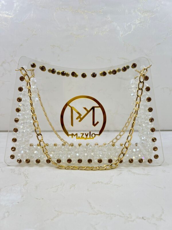 M.Zylo Crystal & Gold Chain Bag - Customizable Fashion Accessory ✨