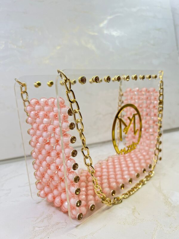 Pink Crystal & Gold Chain Bag - Customizable Fashion Accessory ✨ - Image 3