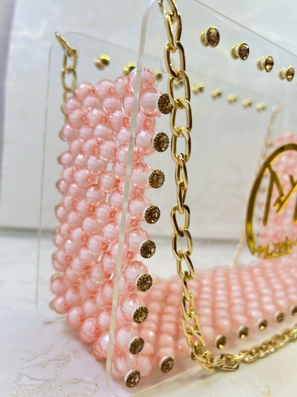 Pink Crystal & Gold Chain Bag - Customizable Fashion Accessory ✨ - Image 4