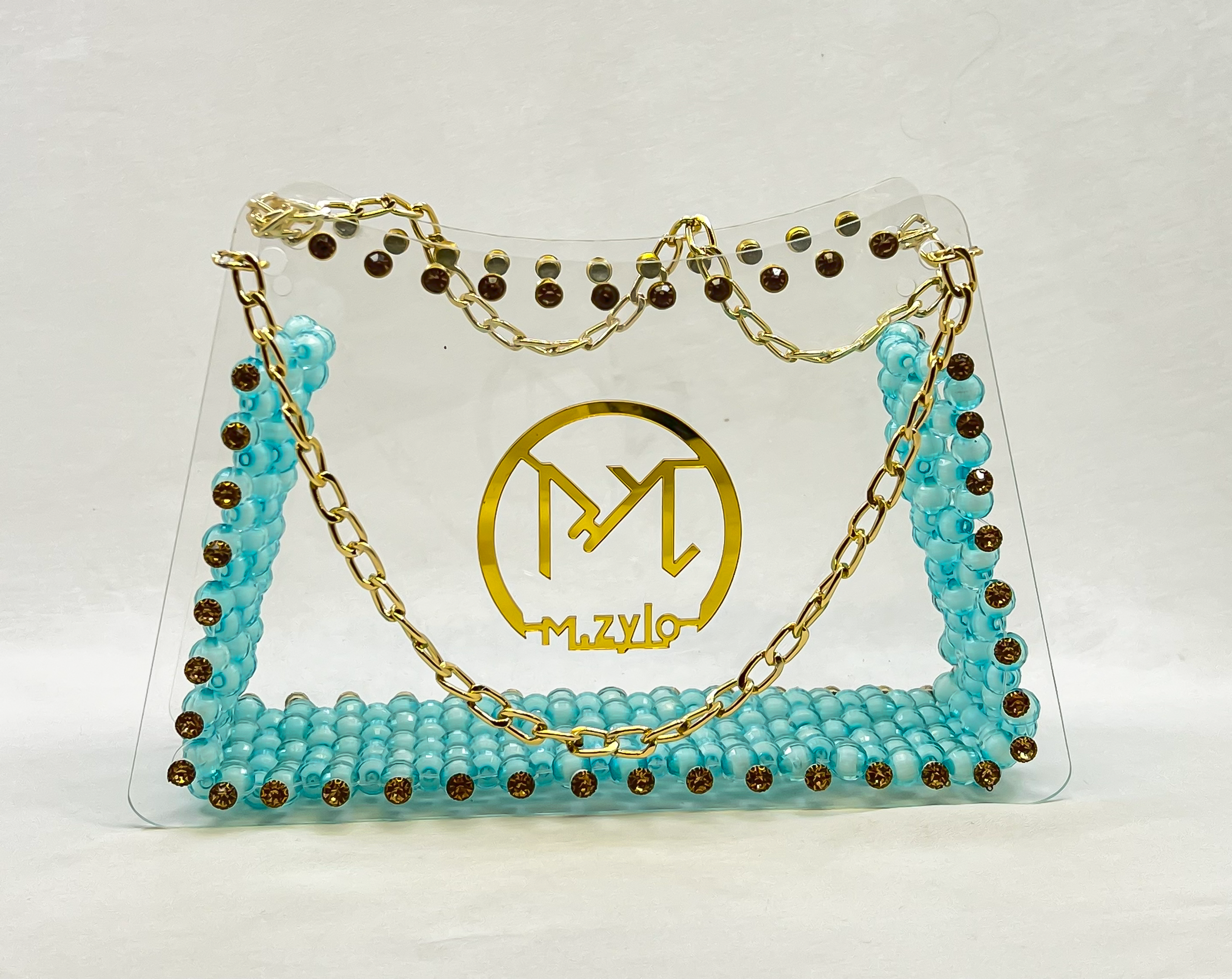 Cyan Beaded with Golden Chain Luxury Handbag –  M.Zylo