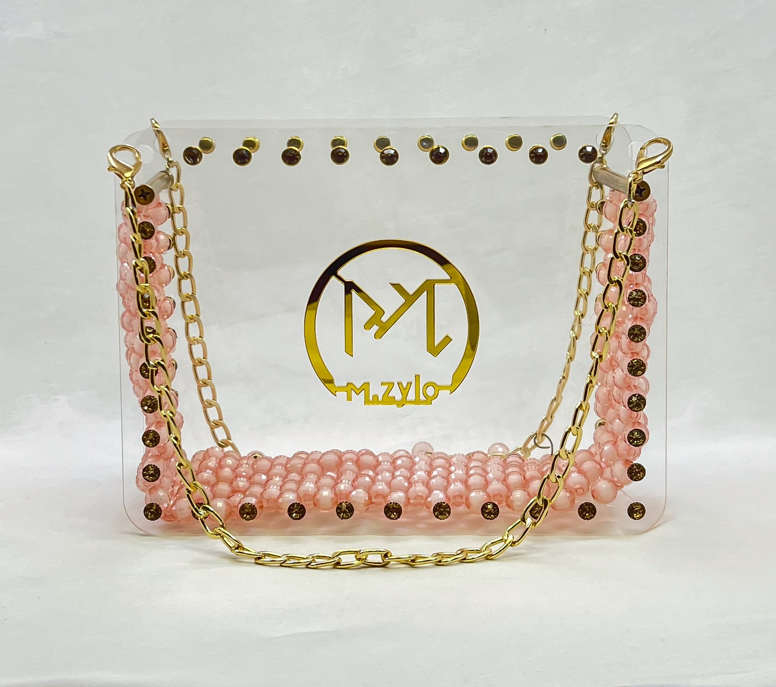 Pink Crystal & Gold Chain Bag - Customizable Fashion Accessory ✨