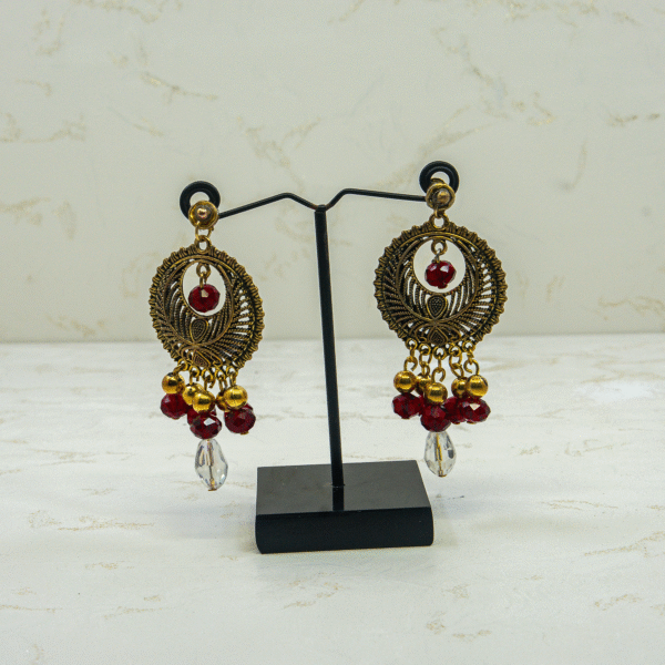 Antique Gold & Red Beaded Chandbali Earrings – M.Zylo - Image 2