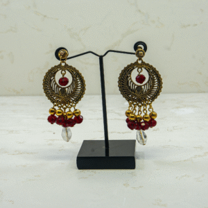 Antique Gold & Red Beaded Chandbali Earrings – M.Zylo