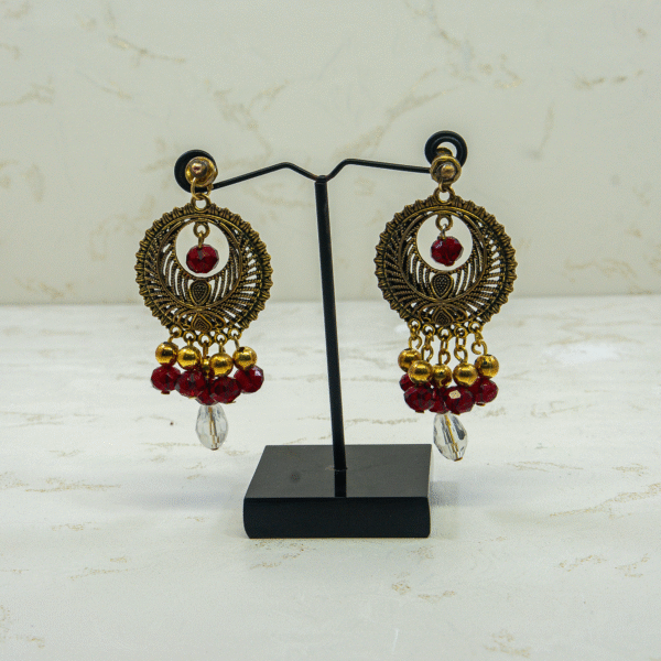 Antique Gold & Red Beaded Chandbali Earrings – M.Zylo