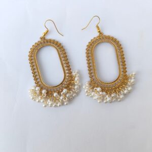 Gold Statement Earrings with Pearl Drops - M.Zylo